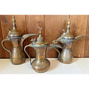 Brass Islamic Dallah Arabic Coffee Pots Middle Eastern India Set Of 3